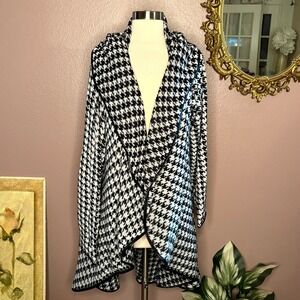 Jessica London Houndstooth‎ Open Front Cardigan Drape Knit Long Sleeve 1X
